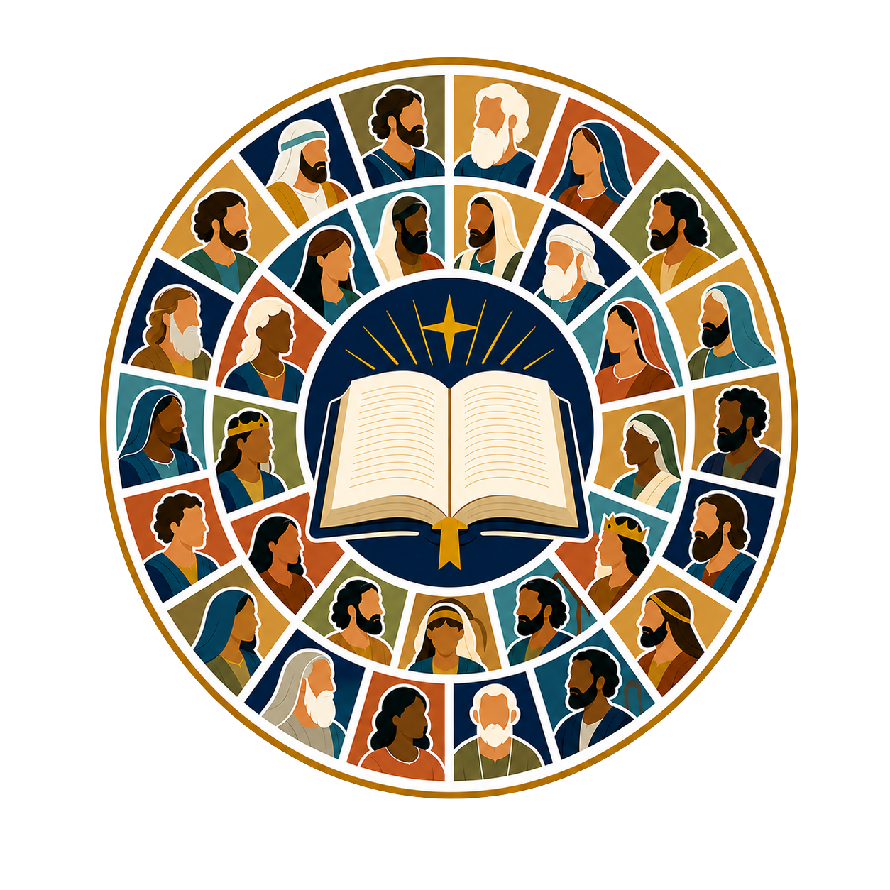 Everybody in the Bible logo: biblical figures surrounding an open Bible.